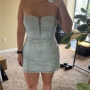 Glitz and Sequin Glitter Mini Dress - Silver